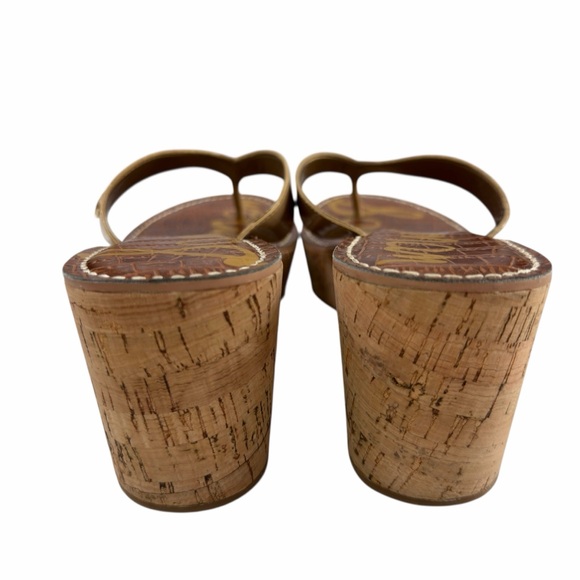 Sam Edelman Romy Faux Patent Platform Cork Wedge Thong Sandals Tan Size 8M - Picture 6 of 15